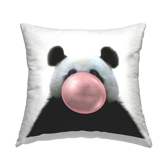 Stupell Industries Panda Bear Pink Bubblegum Square Decorative Printed Throw Pillow, 18 x 18