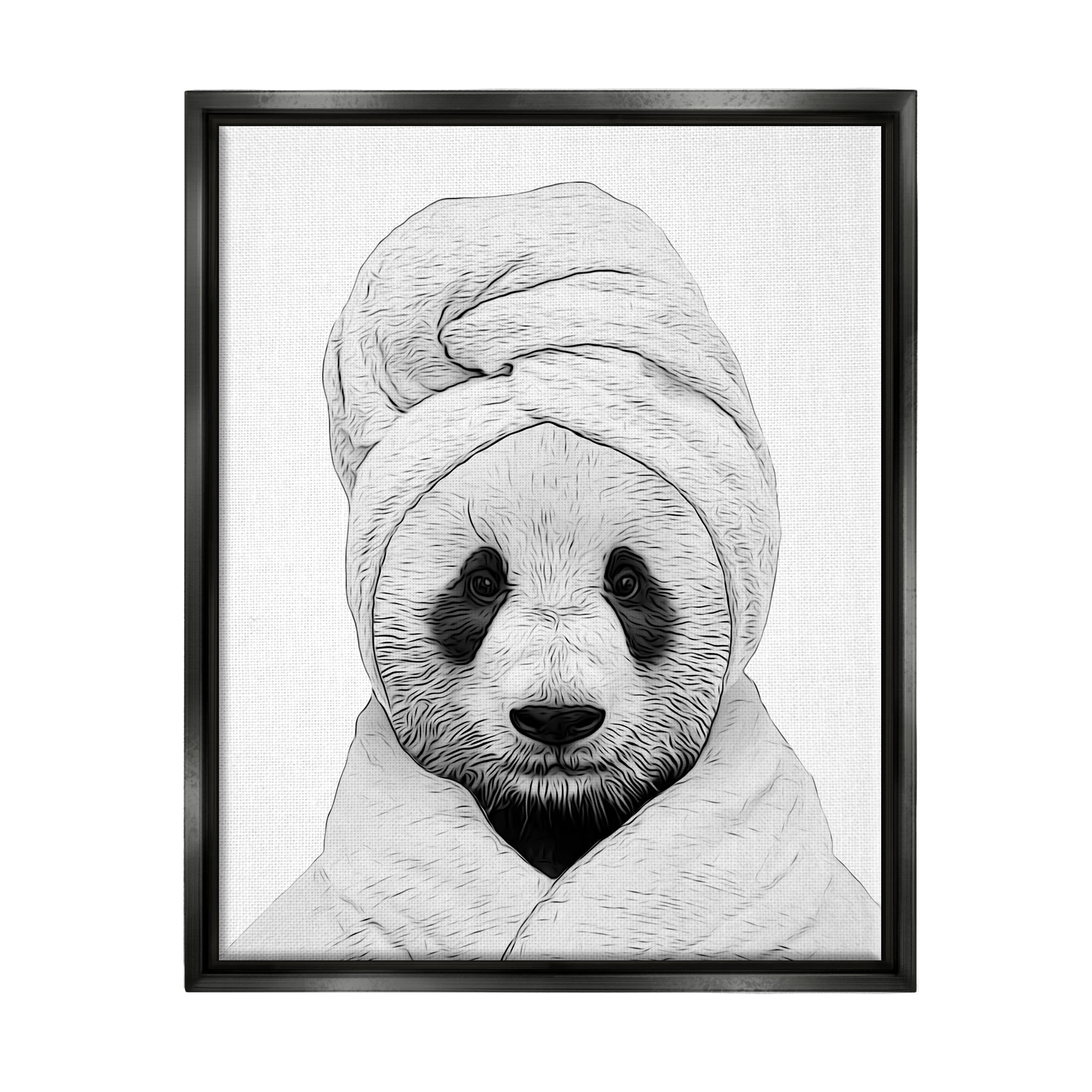 Stupell Industries Panda Bear Wildlife Bathroom Robe Animals & Insects Painting Black Floater Framed Art Print Wall Art