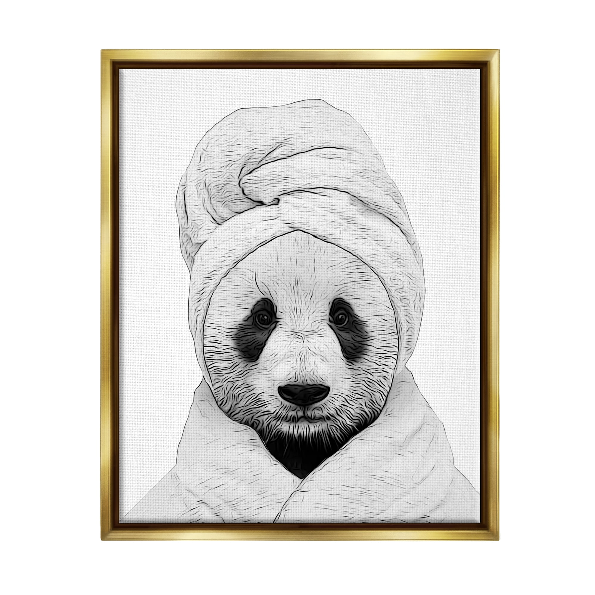 Stupell Industries Panda Bear Wildlife Bathroom Robe Animals & Insects Painting Gold Floater Framed Art Print Wall Art