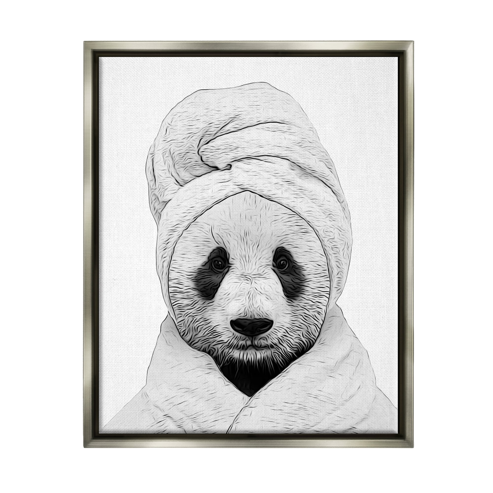 Stupell Industries Panda Bear Wildlife Bathroom Robe Animals & Insects Painting Gray Floater Framed Art Print Wall Art