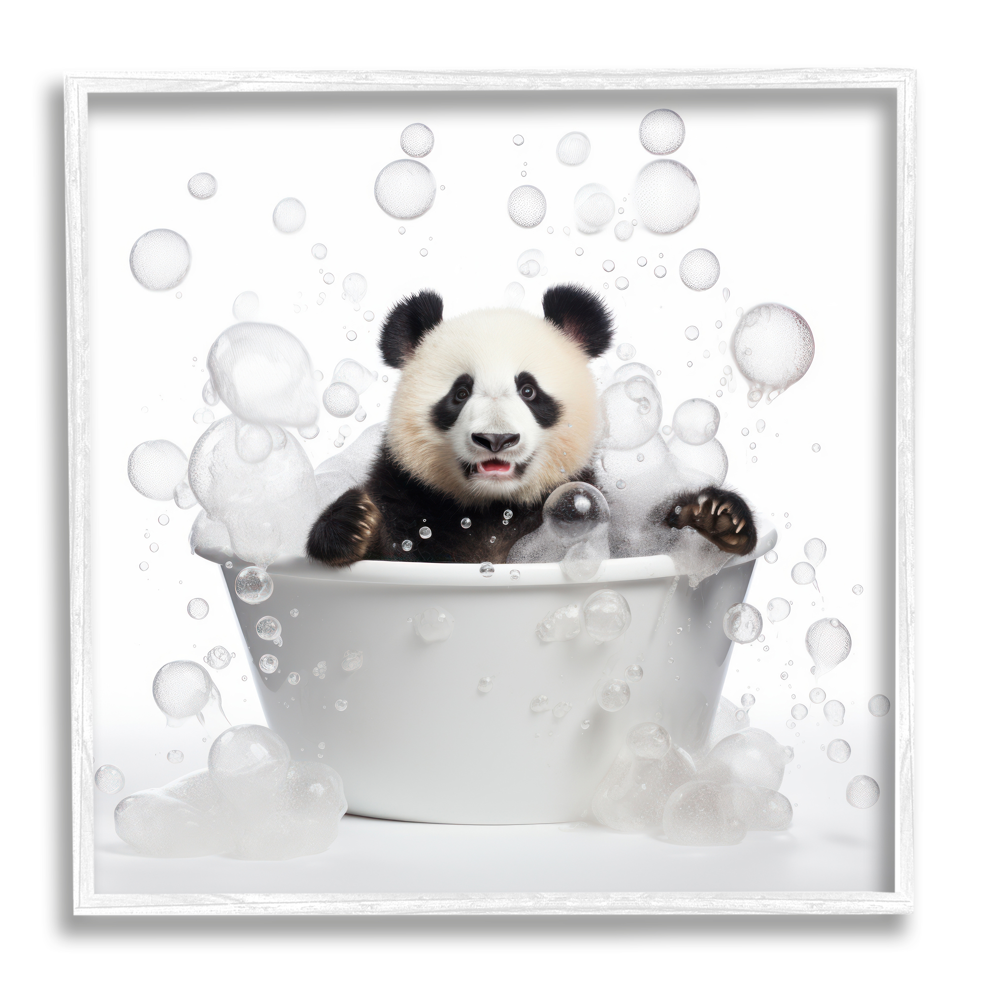 Stupell Industries Panda Bubble Bath Animals & Insects Painting White Framed Art Print Wall Art, 17 x 17
