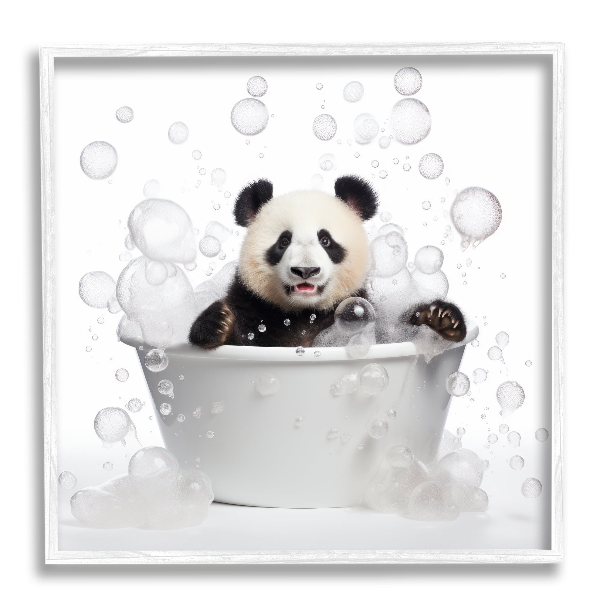 Stupell Industries Panda Bubble Bath Animals & Insects Painting White Framed Art Print Wall Art, 24 x 24