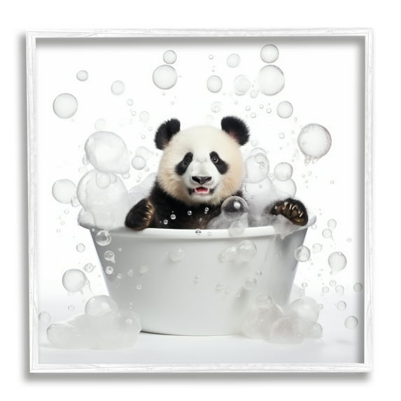 Stupell Industries Panda Bubble Bath Animals & Insects Painting White Framed Art Print Wall Art, 24 x 24