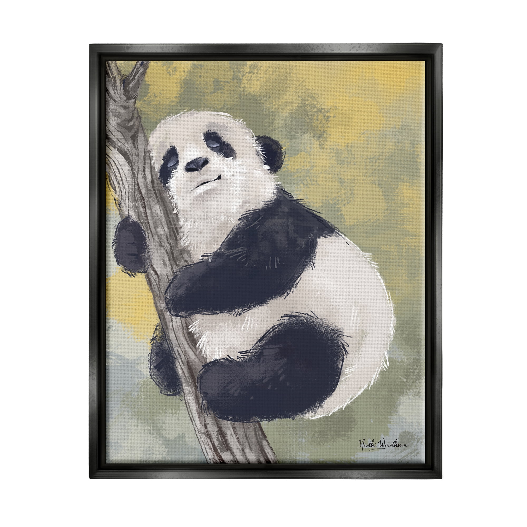 Stupell Industries Panda Cub on Branch Animals & Insects Painting Black Floater Framed Art Print Wall Art, 25 x 31