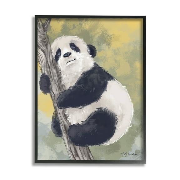 Stupell Industries Panda Cub on Branch Animals & Insects Painting Black Framed Art Print Wall Art, 11 x 14
