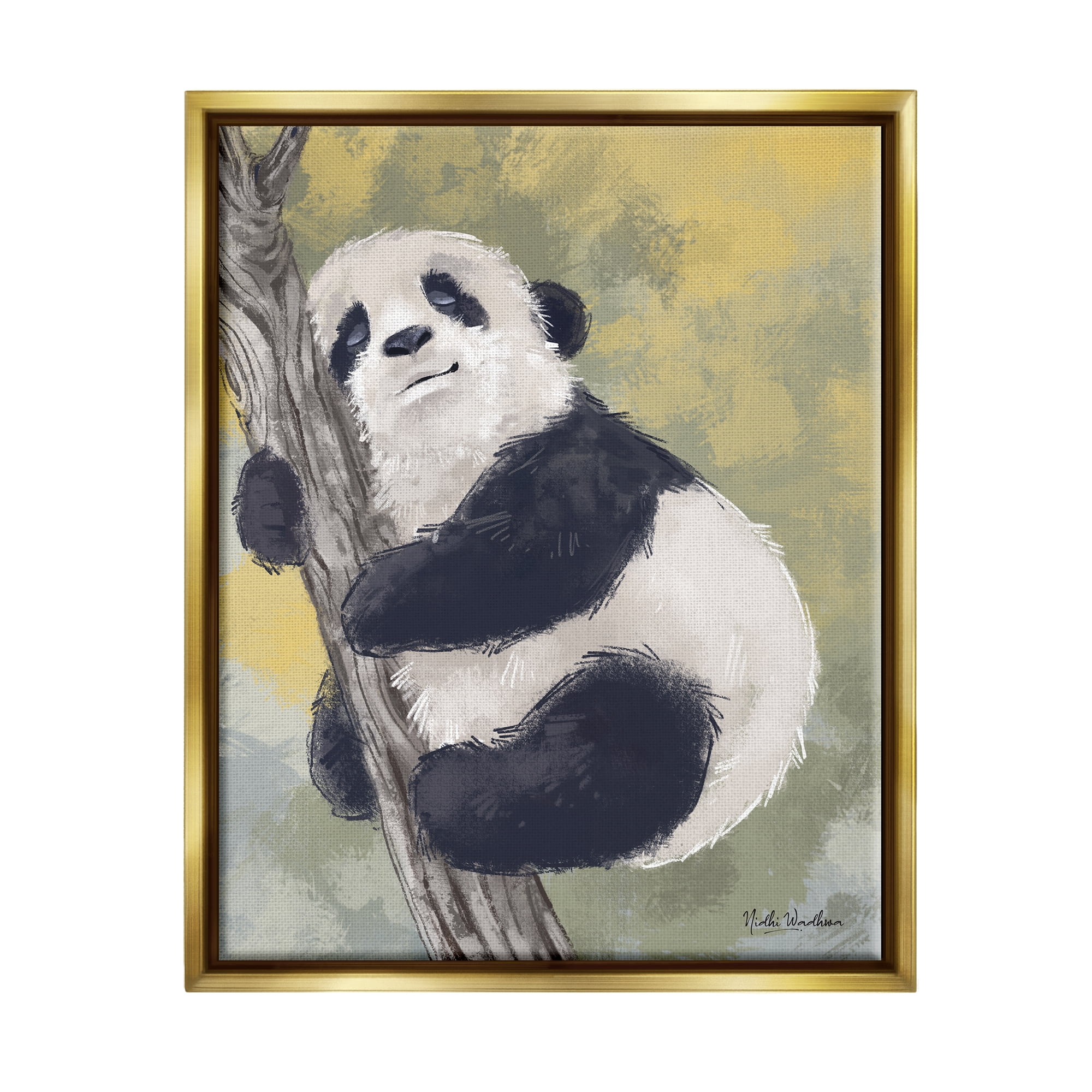 Stupell Industries Panda Cub on Branch Animals & Insects Painting Gold Floater Framed Art Print Wall Art, 17 x 21