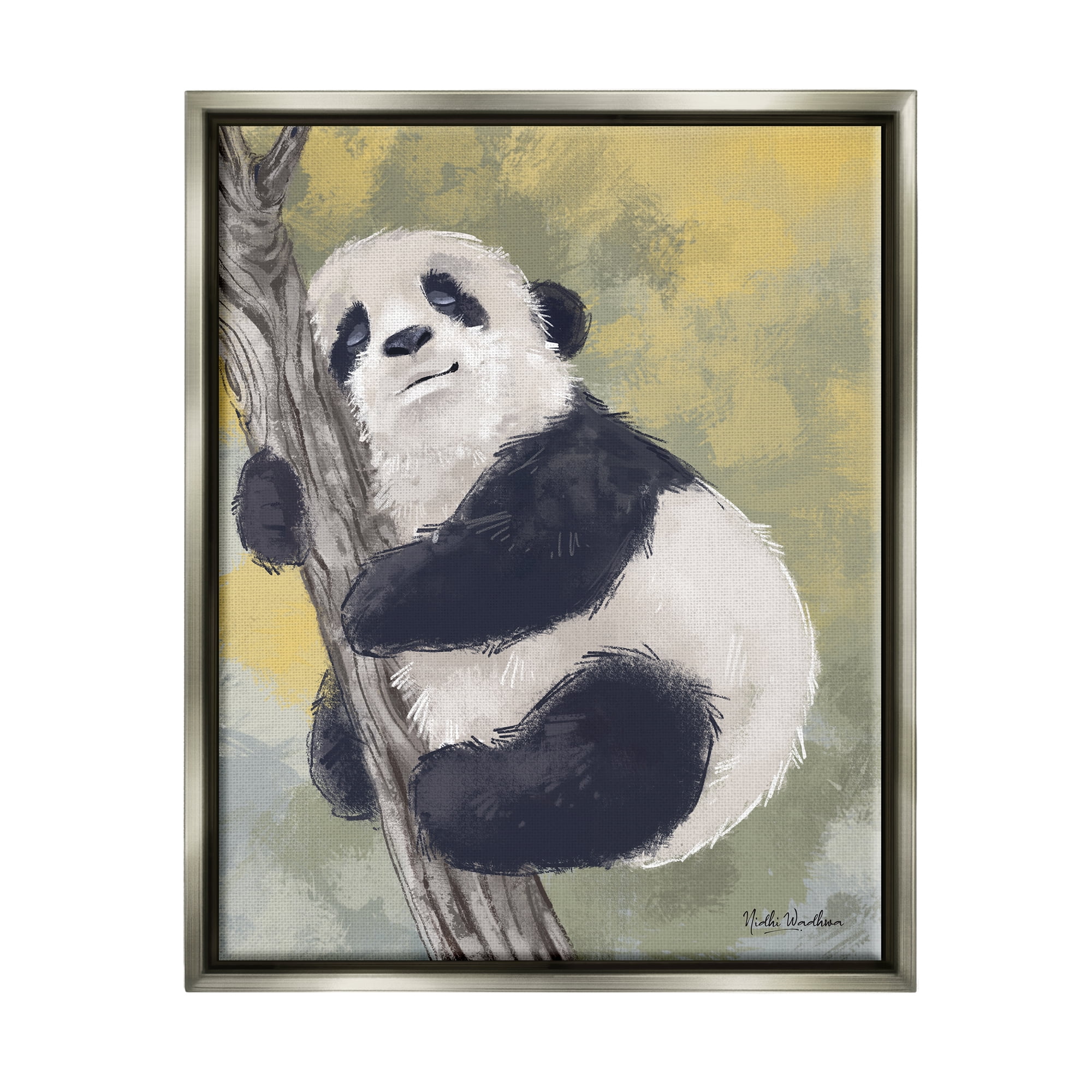 Stupell Industries Panda Cub on Branch Animals & Insects Painting Gray Floater Framed Art Print Wall Art, 17 x 21