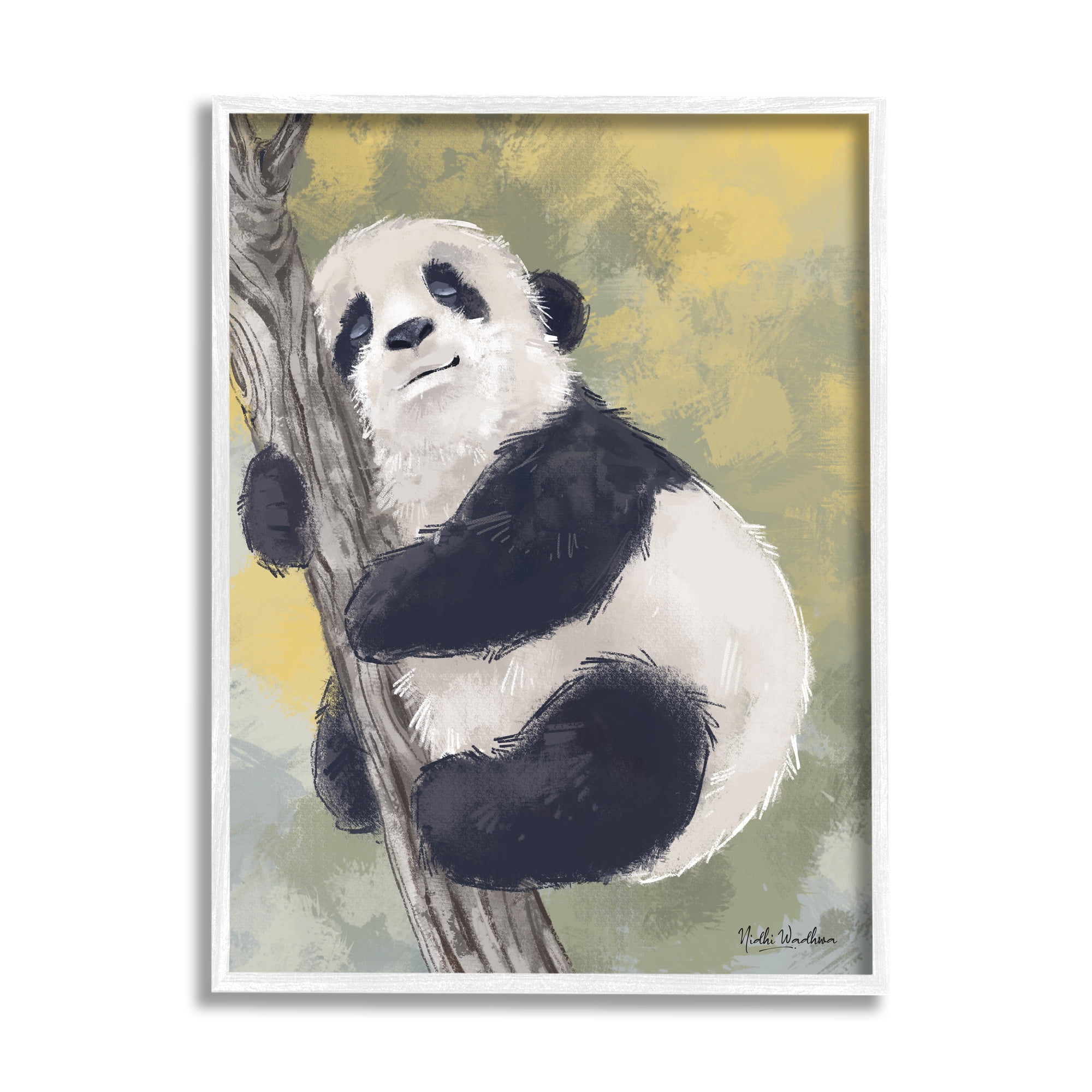 Stupell Industries Panda Cub on Branch Animals & Insects Painting White Framed Art Print Wall Art, 11 x 14