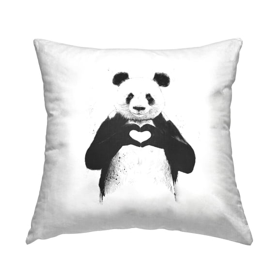 Stupell Industries Panda & Heart Symbol Decorative Printed Throw Pillow Design by Balazs Solti