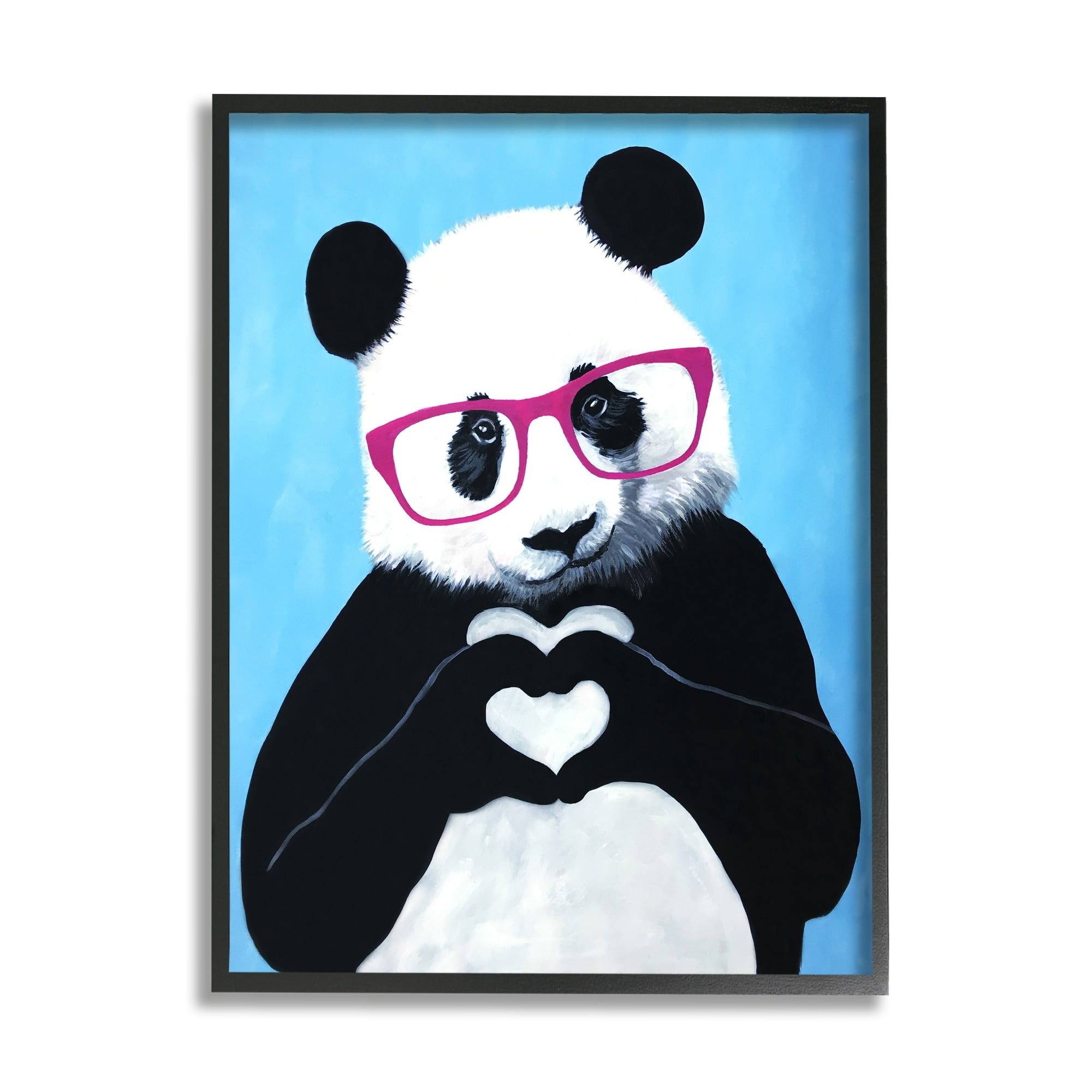 Stupell Industries Panda Heart Symbol Pink Glasses Cute Blue Background , 11 x 14, Design by Coco de Paris