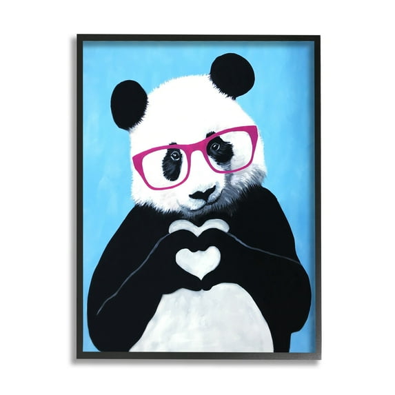 Stupell Industries Panda Heart Symbol Pink Glasses Cute Blue Background , 16 x 20, Design by Coco de Paris