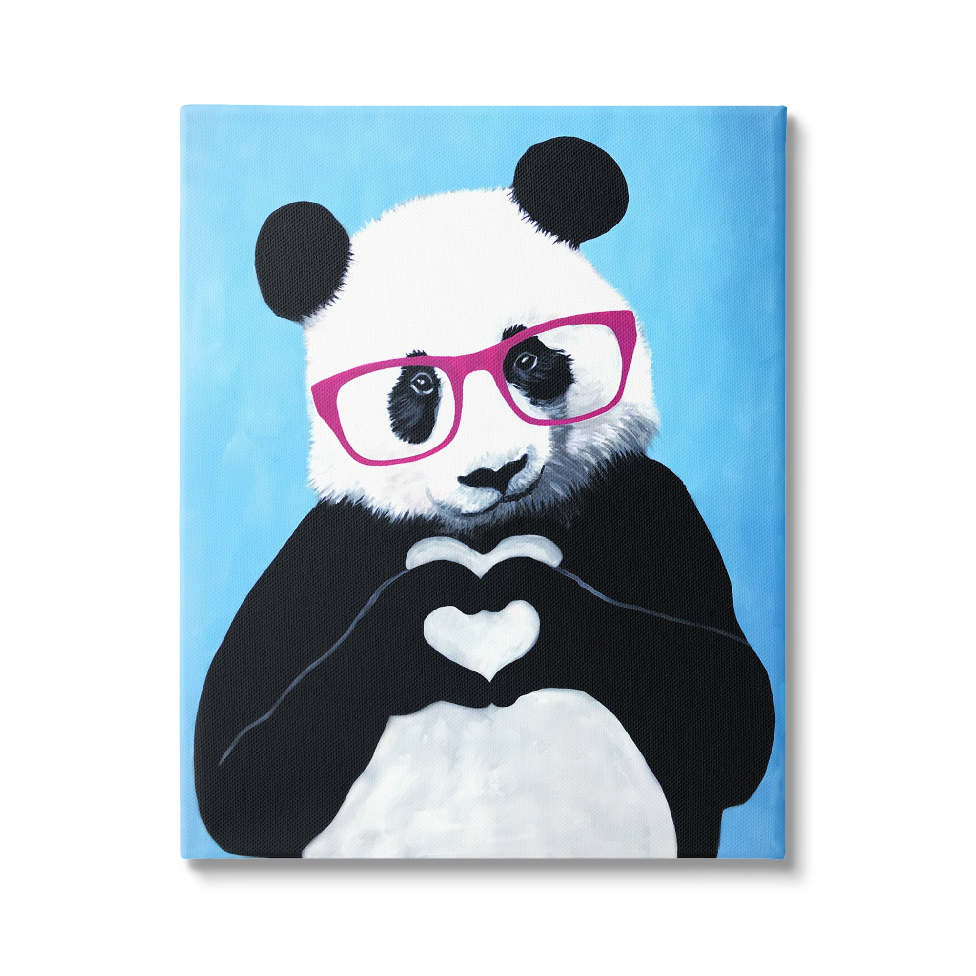 Stupell Industries Panda Heart Symbol Pink Glasses Cute Blue Background , 36 x 48, Design by Coco de Paris