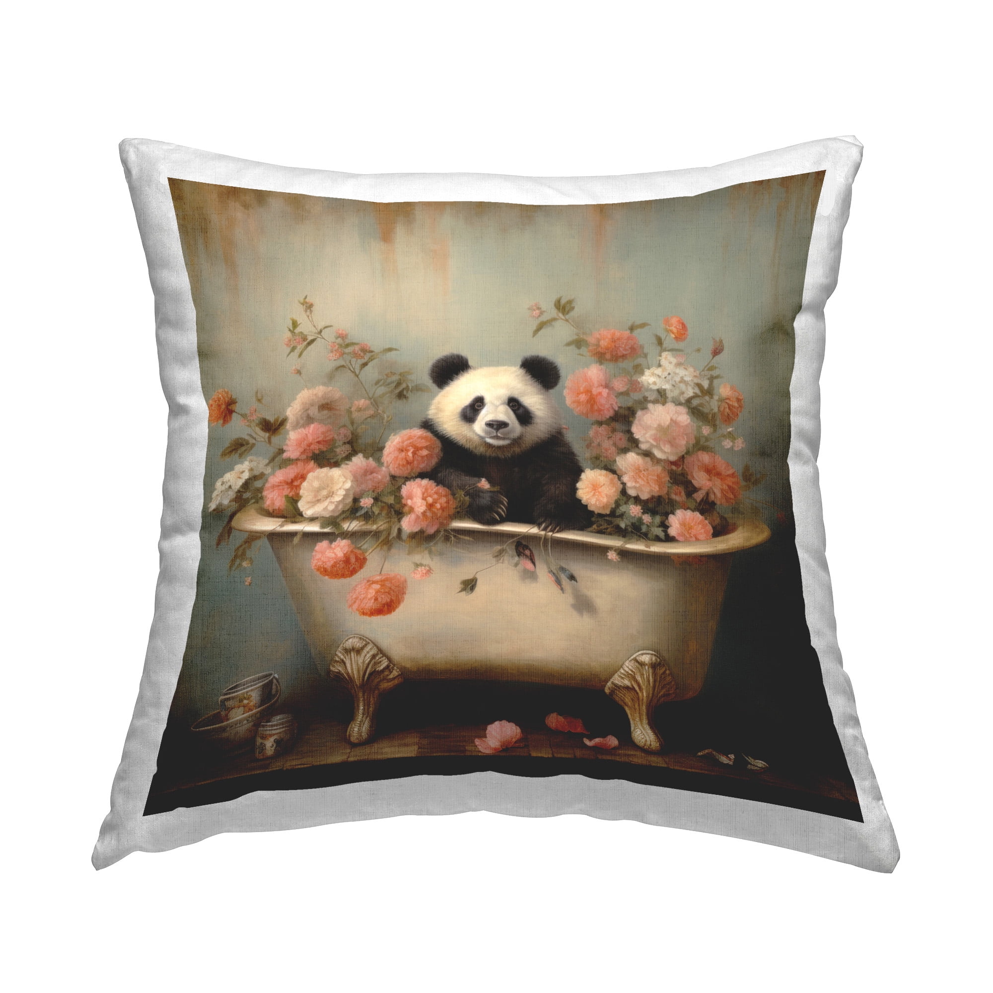 Stupell Industries Panda & Peonies Tub Decorative Printed Throw Pillow Design by Lazar Studio