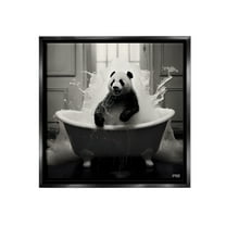 Stupell Industries Panda & Splashing Bathtub Animals & Insects Painting Black Floater Framed Canvas Art Print Wall Art, 18 x 18