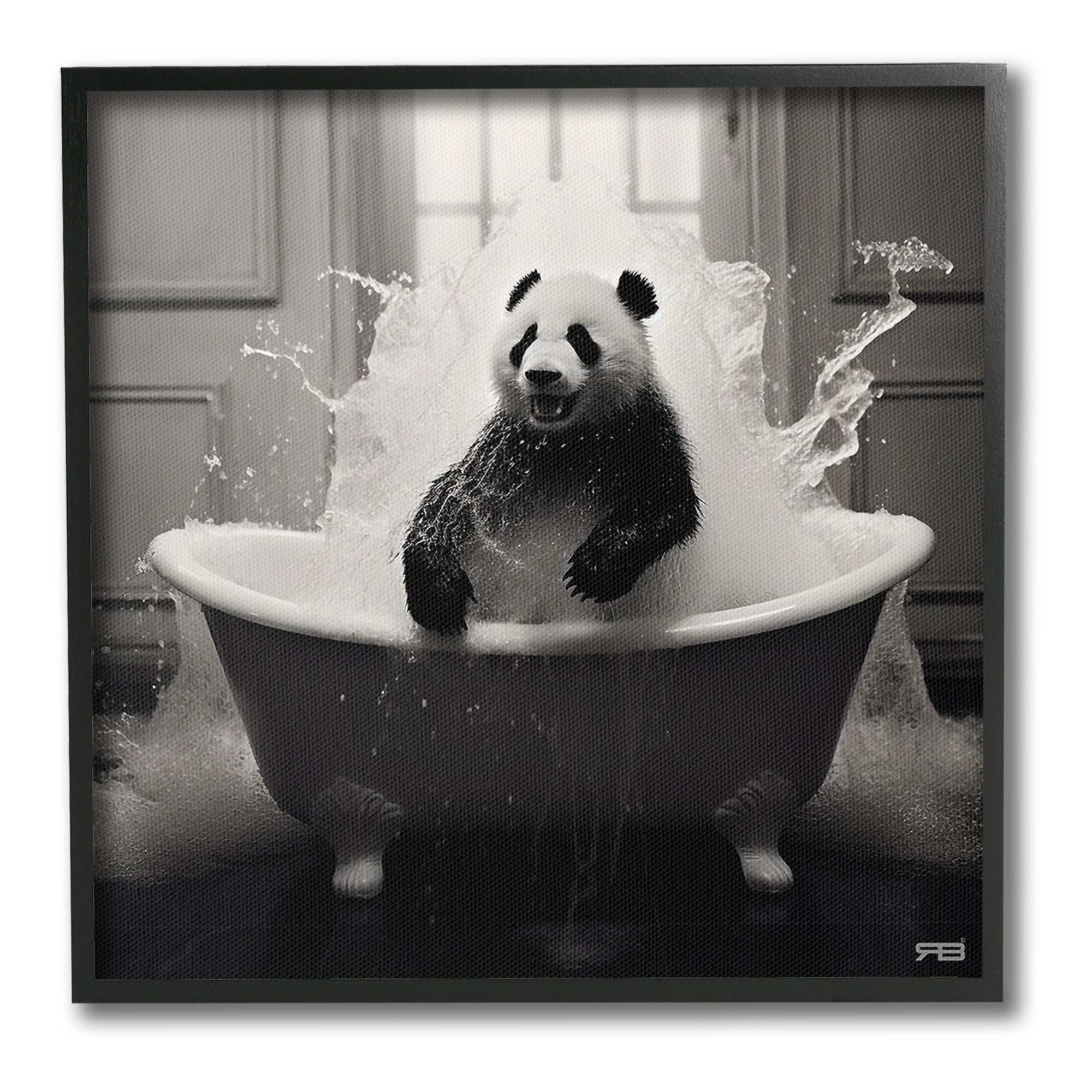 Stupell Industries Panda & Splashing Bathtub Animals & Insects Painting Black Framed Art Print Wall Art, 12 x 12