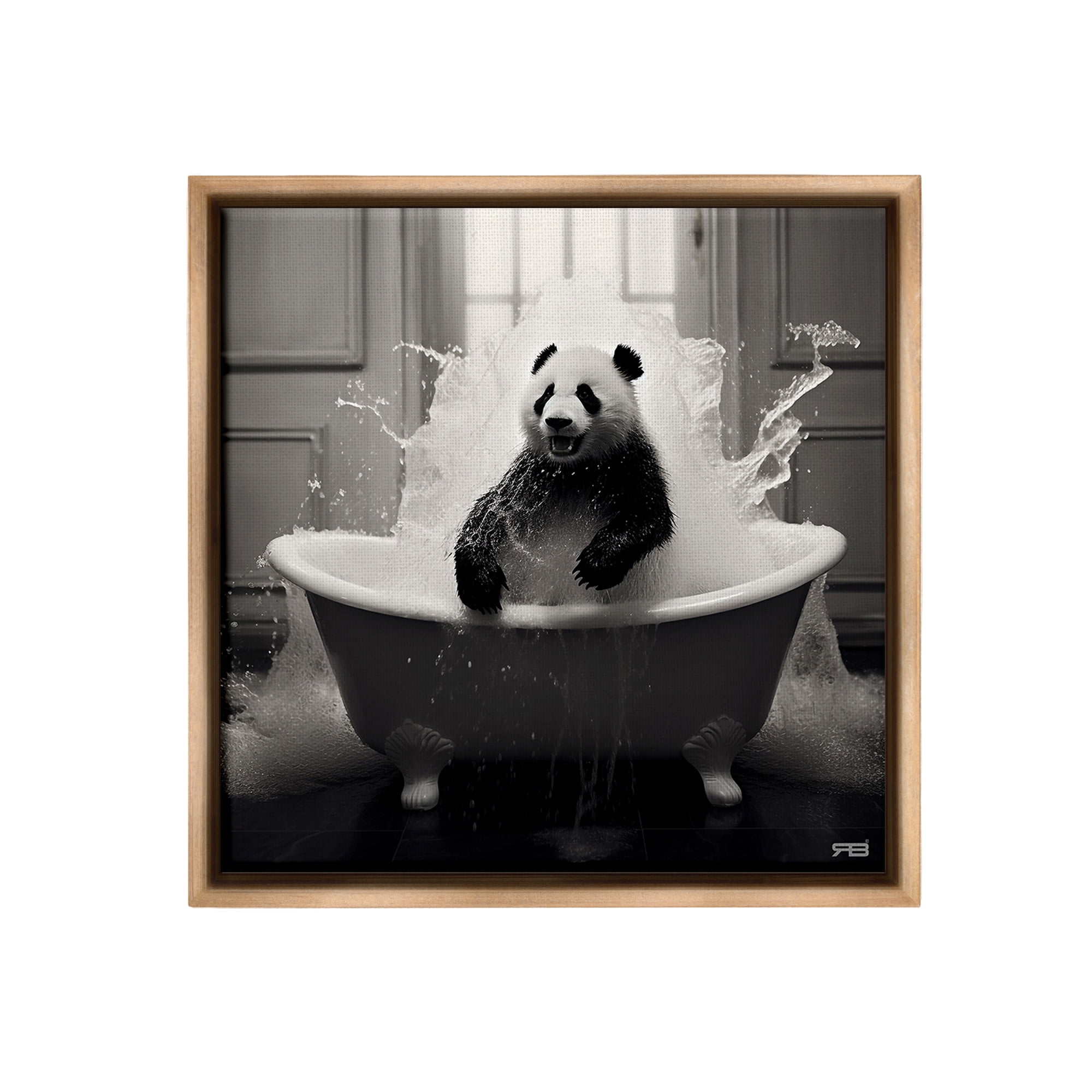 Stupell Industries Panda & Splashing Bathtub Animals & Insects Painting Brown Floater Framed Canvas Art Print Wall Art, 25 x 25