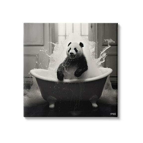 Stupell Industries Panda & Splashing Bathtub Animals & Insects Painting Gallery Wrapped Canvas Art Print Wall Art, 17 x 17