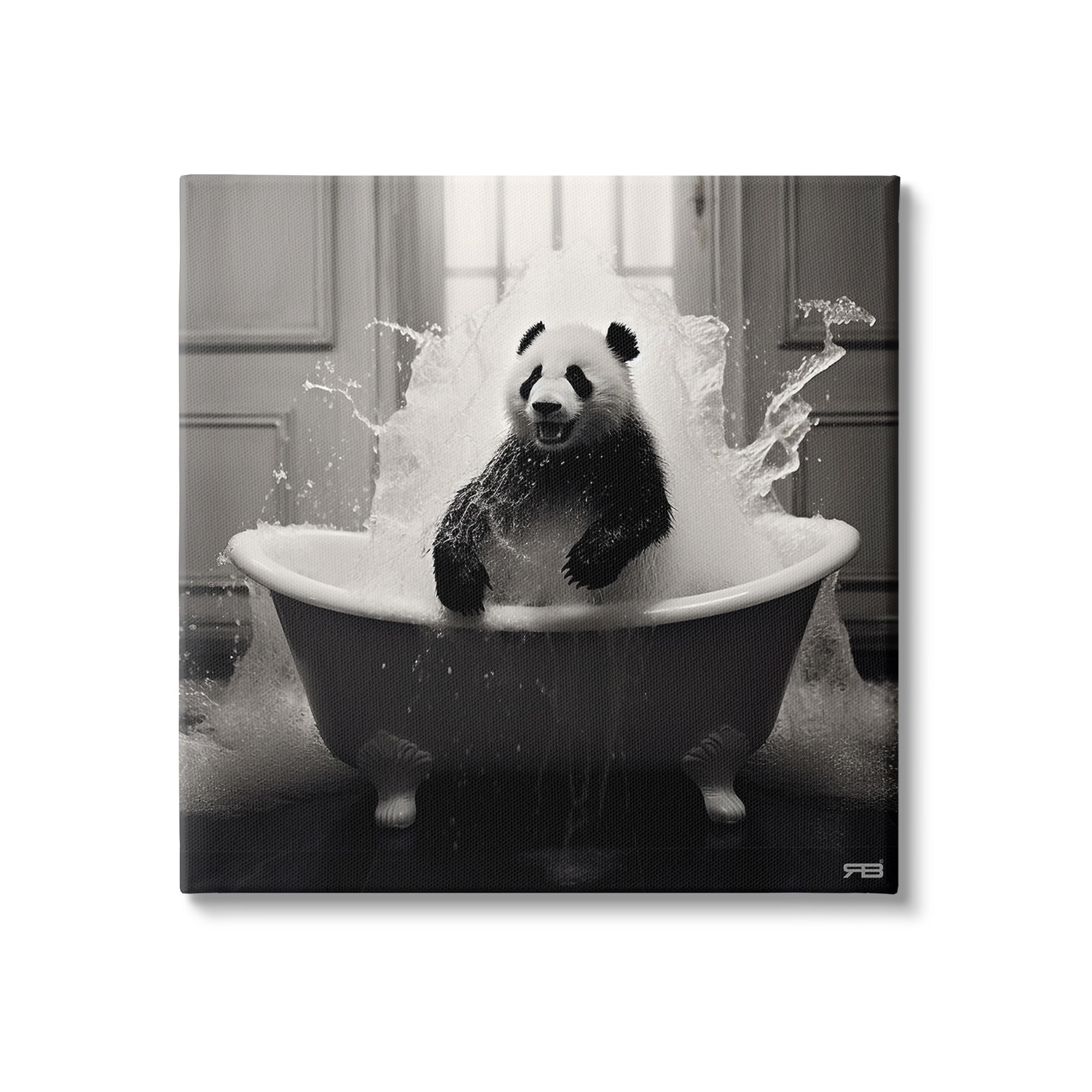 Stupell Industries Panda & Splashing Bathtub Animals & Insects Painting Gallery Wrapped Canvas Art Print Wall Art, 36 x 36