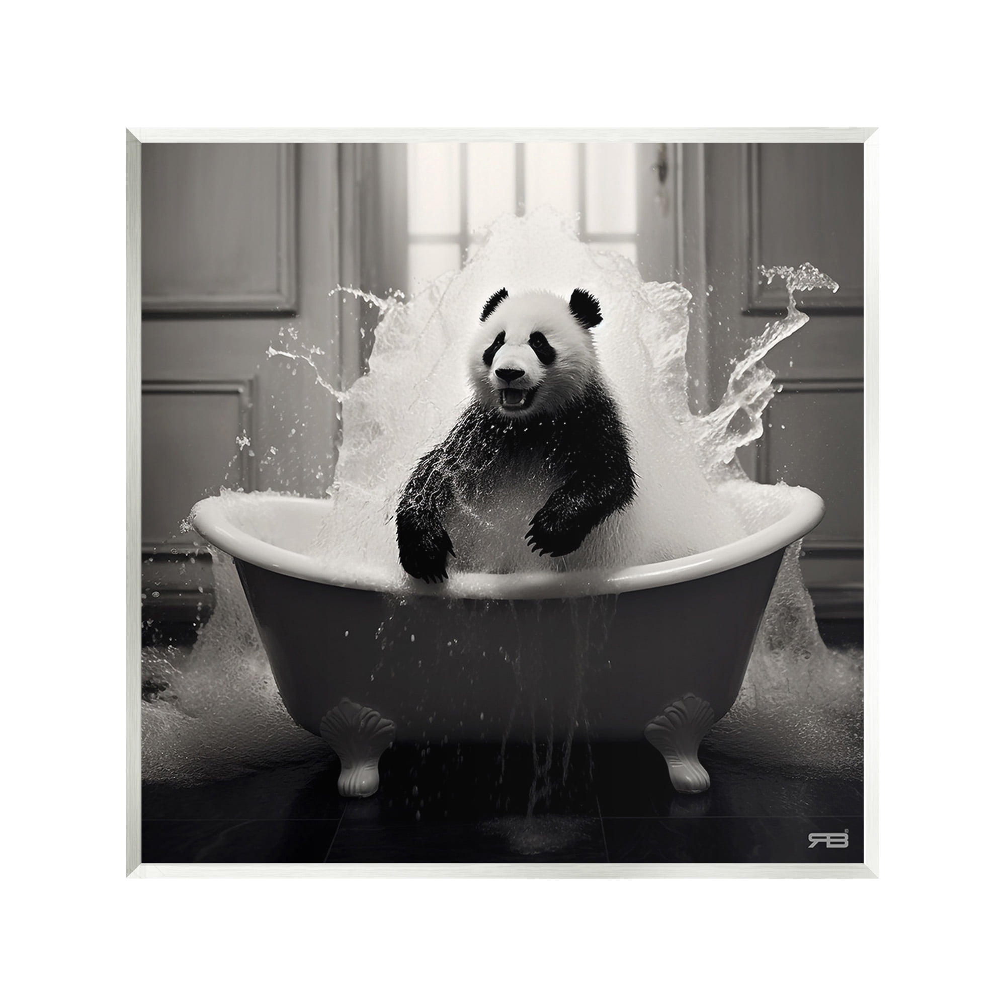 Stupell Industries Panda & Splashing Bathtub Animals & Insects Painting Unframed Art Print Wall Art, 12 x 12