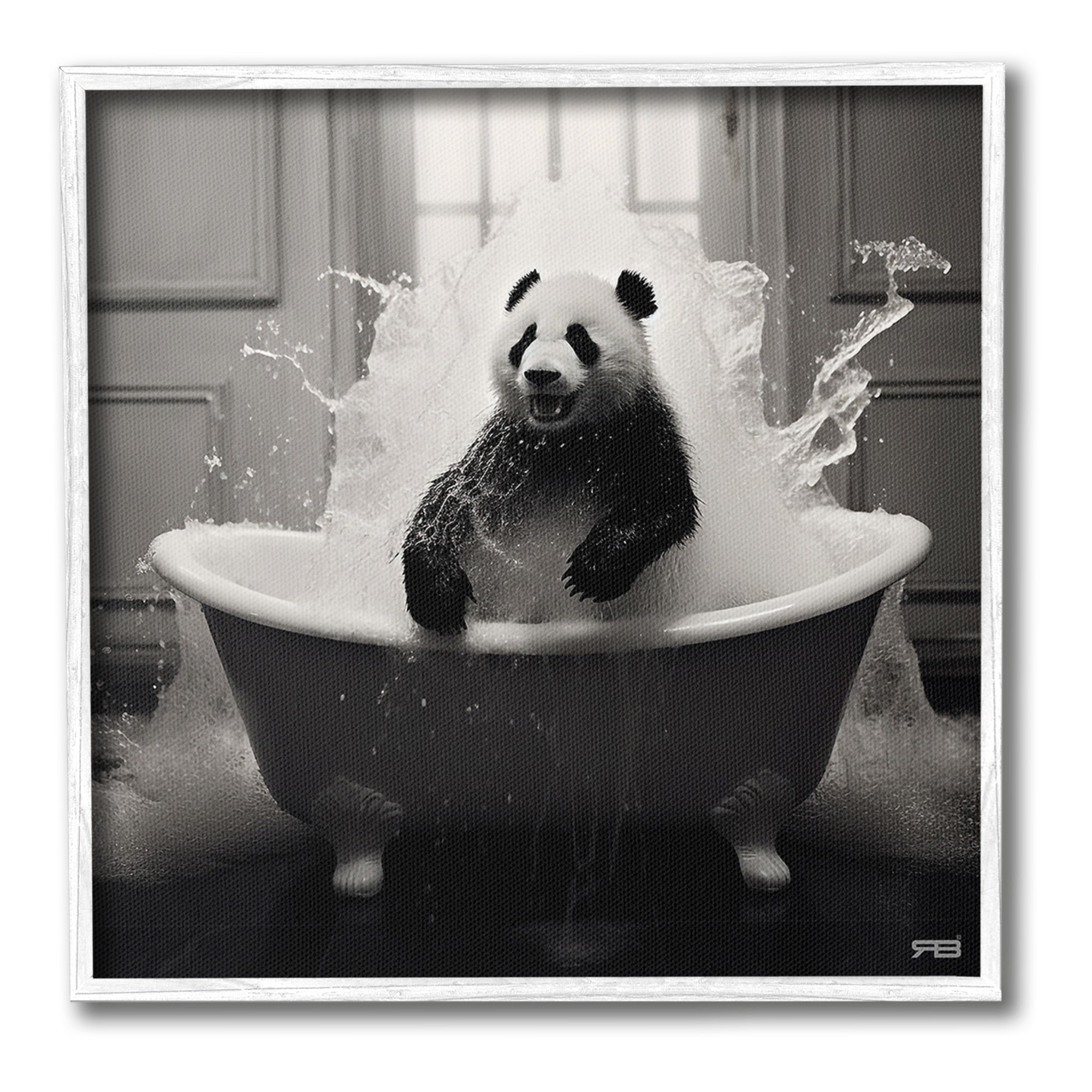 Stupell Industries Panda & Splashing Bathtub Animals & Insects Painting White Framed Art Print Wall Art, 12 x 12