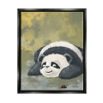 Stupell Industries Panda Watching Ladybug Animals & Insects Painting Black Floater Framed Art Print Wall Art, 17 x 21
