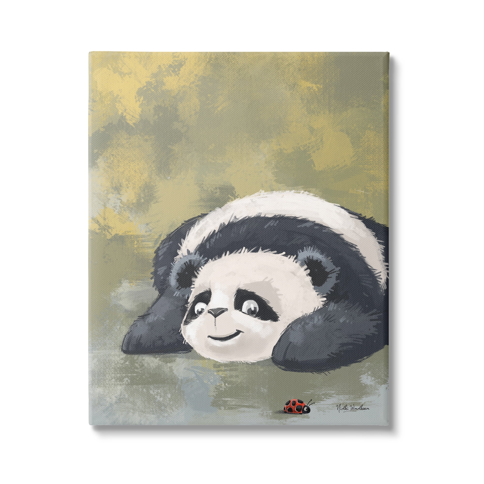 Stupell Industries Panda Watching Ladybug Animals & Insects Painting Gallery Wrapped Canvas Print Wall Art, 36 x 48