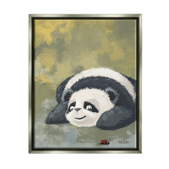 Stupell Industries Panda Watching Ladybug Animals & Insects Painting Gray Floater Framed Art Print Wall Art, 17 x 21