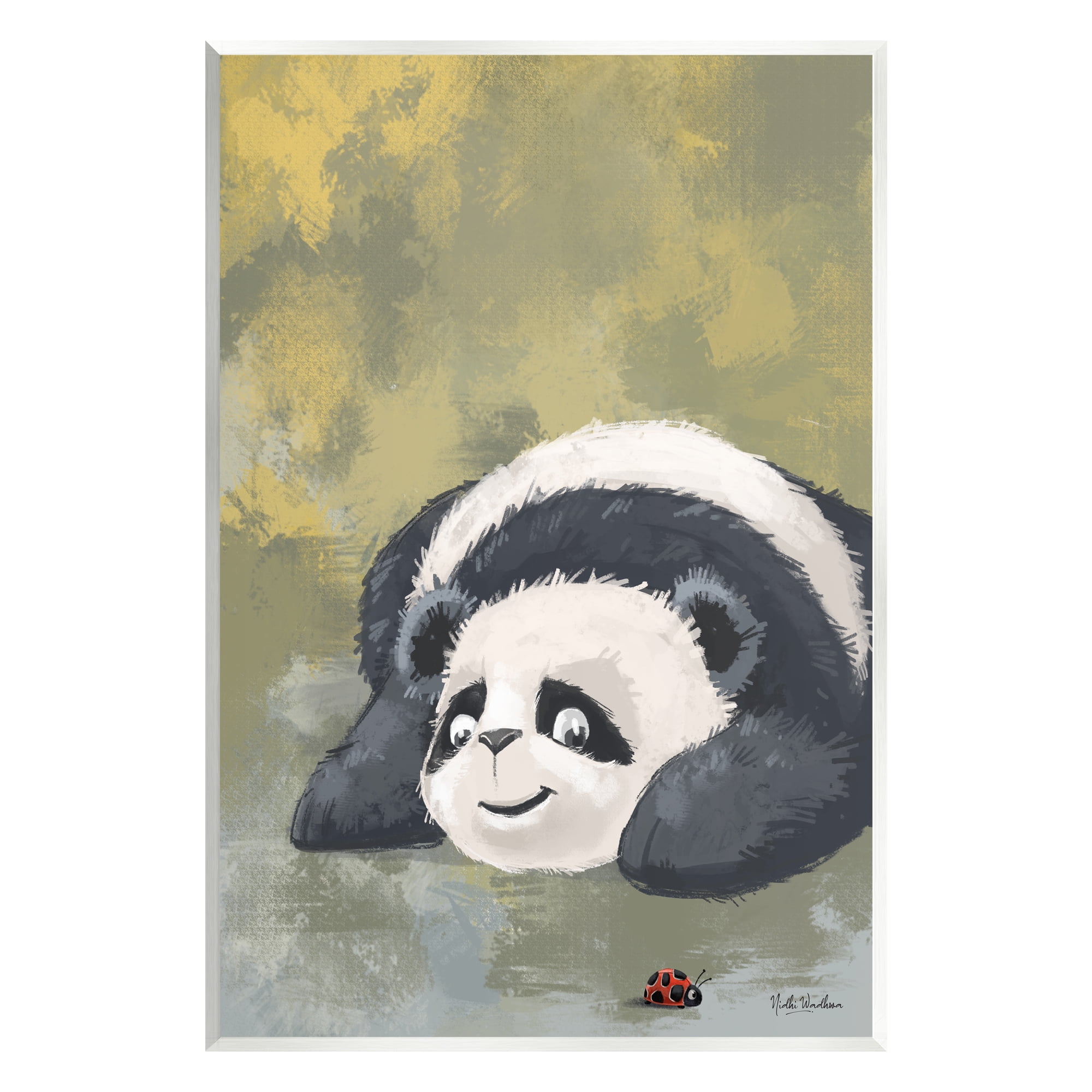 Stupell Industries Panda Watching Ladybug Animals & Insects Painting Unframed Art Print Wall Art, 10 x 15