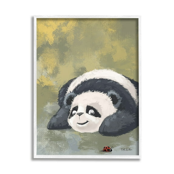 Stupell Industries Panda Watching Ladybug Animals & Insects Painting White Framed Art Print Wall Art, 16 x 20