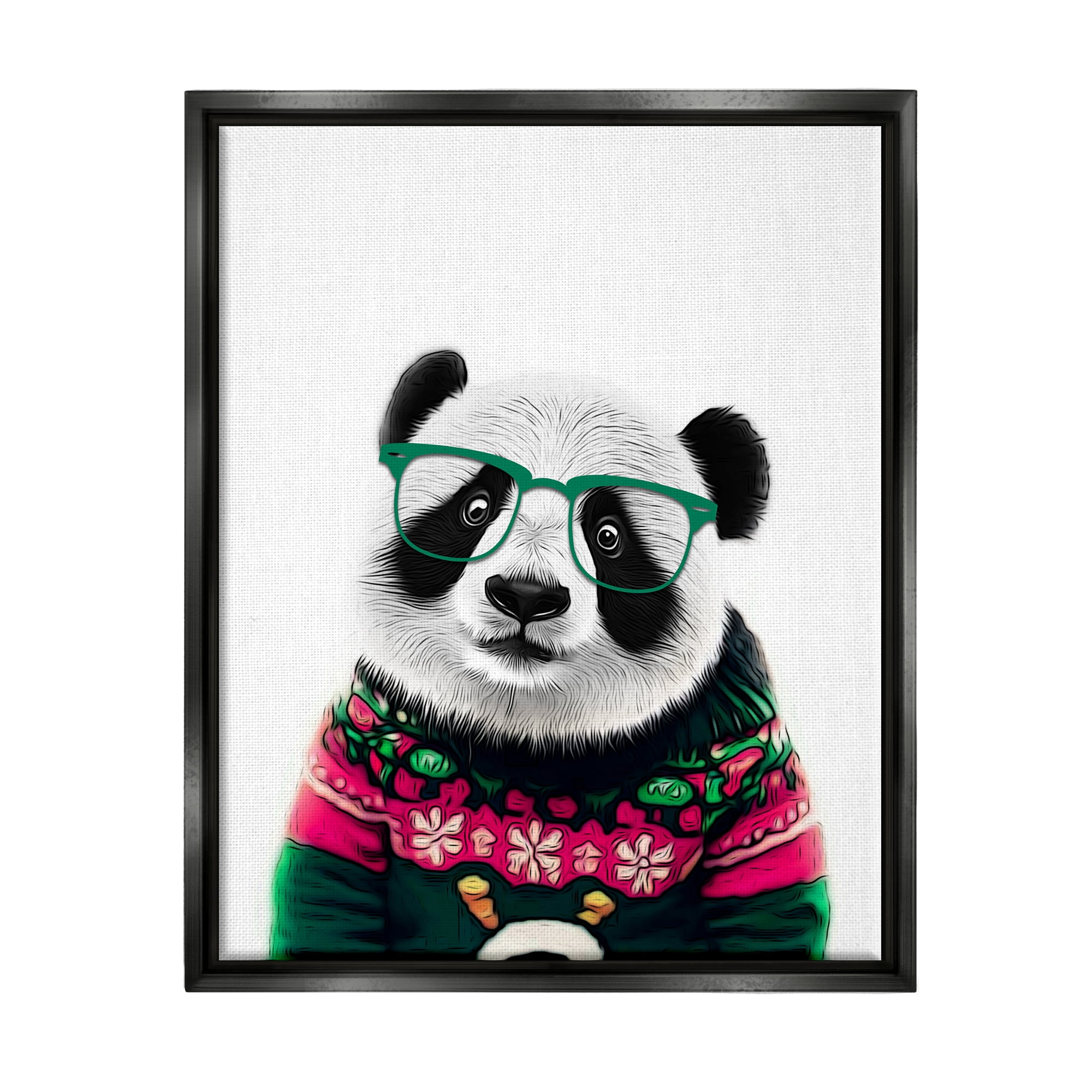 Stupell Industries Panda in Holiday Sweater Holiday Painting Black Floater Framed Canvas Art Print Wall Art, 25 x 31