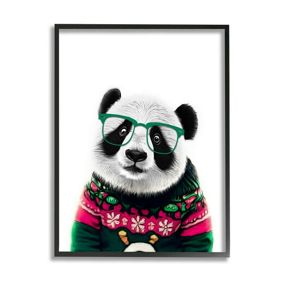 Stupell Industries Panda in Holiday Sweater Holiday Painting Black Framed Art Print Wall Art, 11 x 14