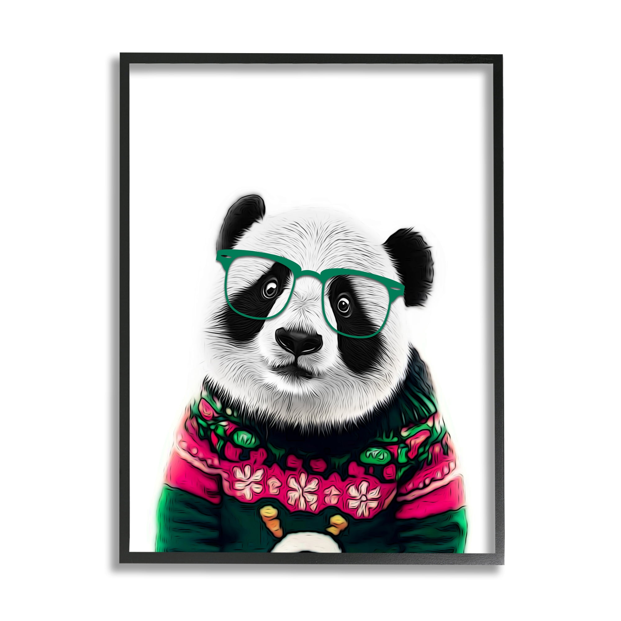 Stupell Industries Panda in Holiday Sweater Holiday Painting Black Framed Art Print Wall Art, 24 x 30