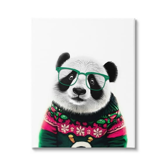 Stupell Industries Panda in Holiday Sweater Holiday Painting Gallery Wrapped Canvas Art Print Wall Art, 16 x 20