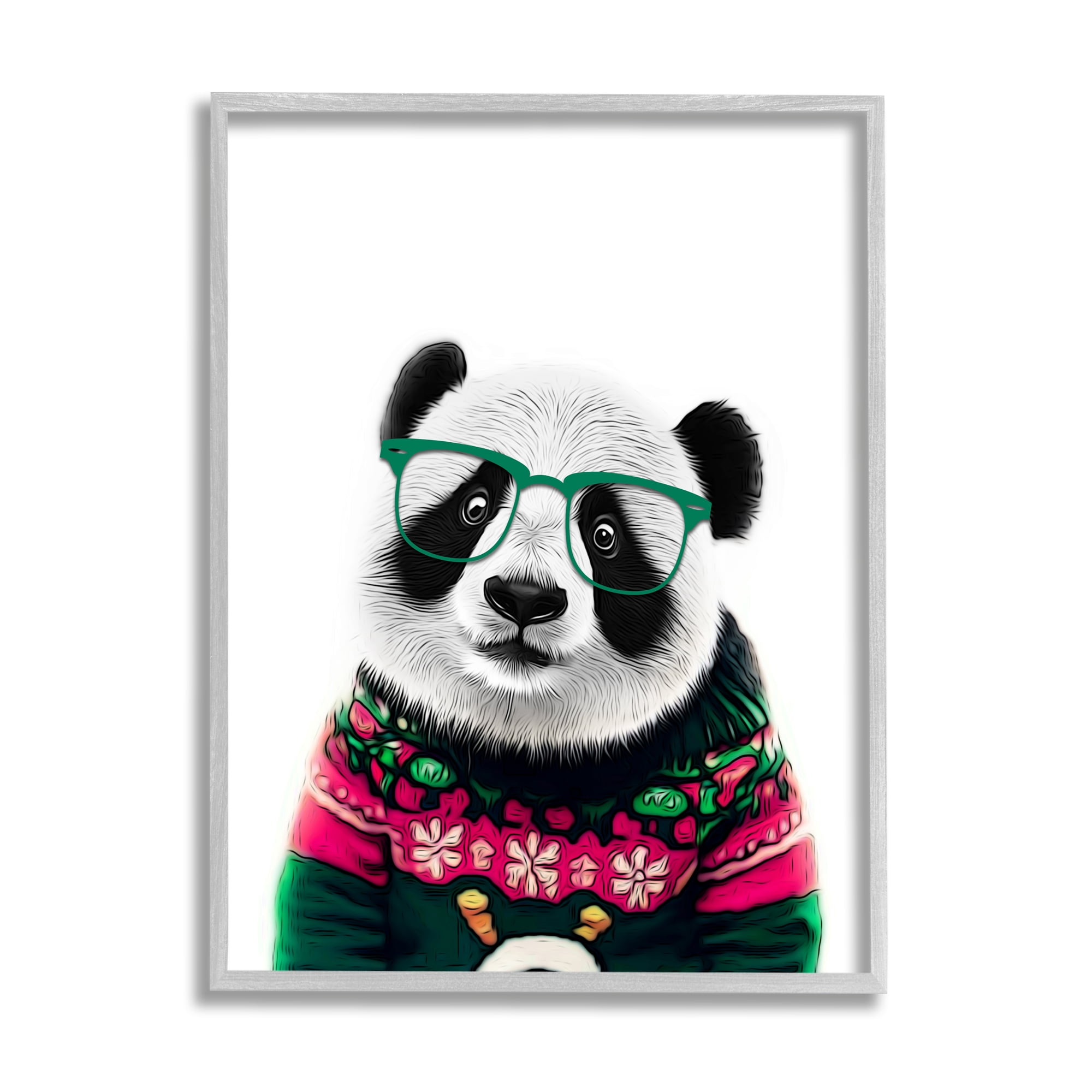 Stupell Industries Panda in Holiday Sweater Holiday Painting Gray Framed Art Print Wall Art, 16 x 20
