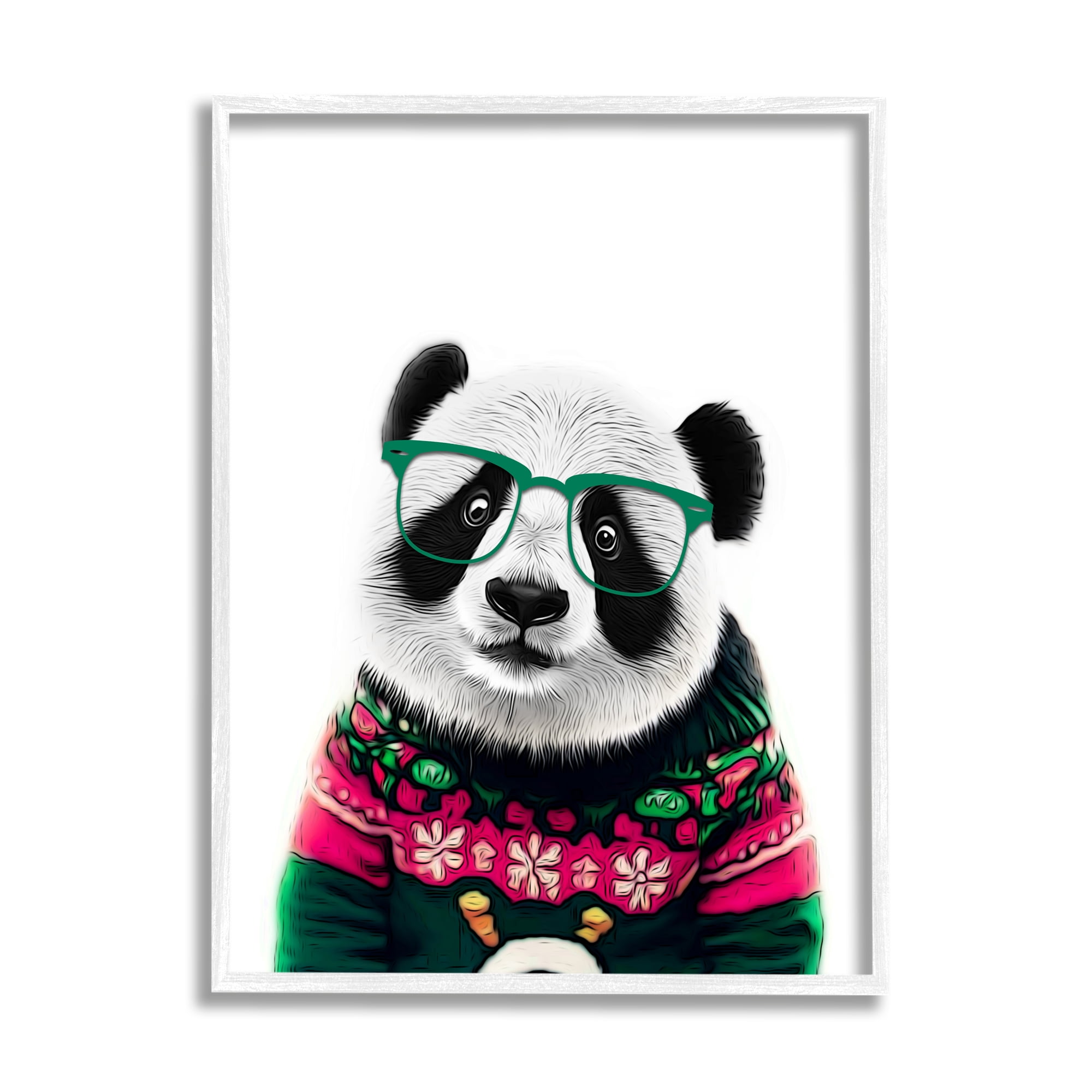 Stupell Industries Panda in Holiday Sweater Holiday Painting White Framed Art Print Wall Art, 11 x 14