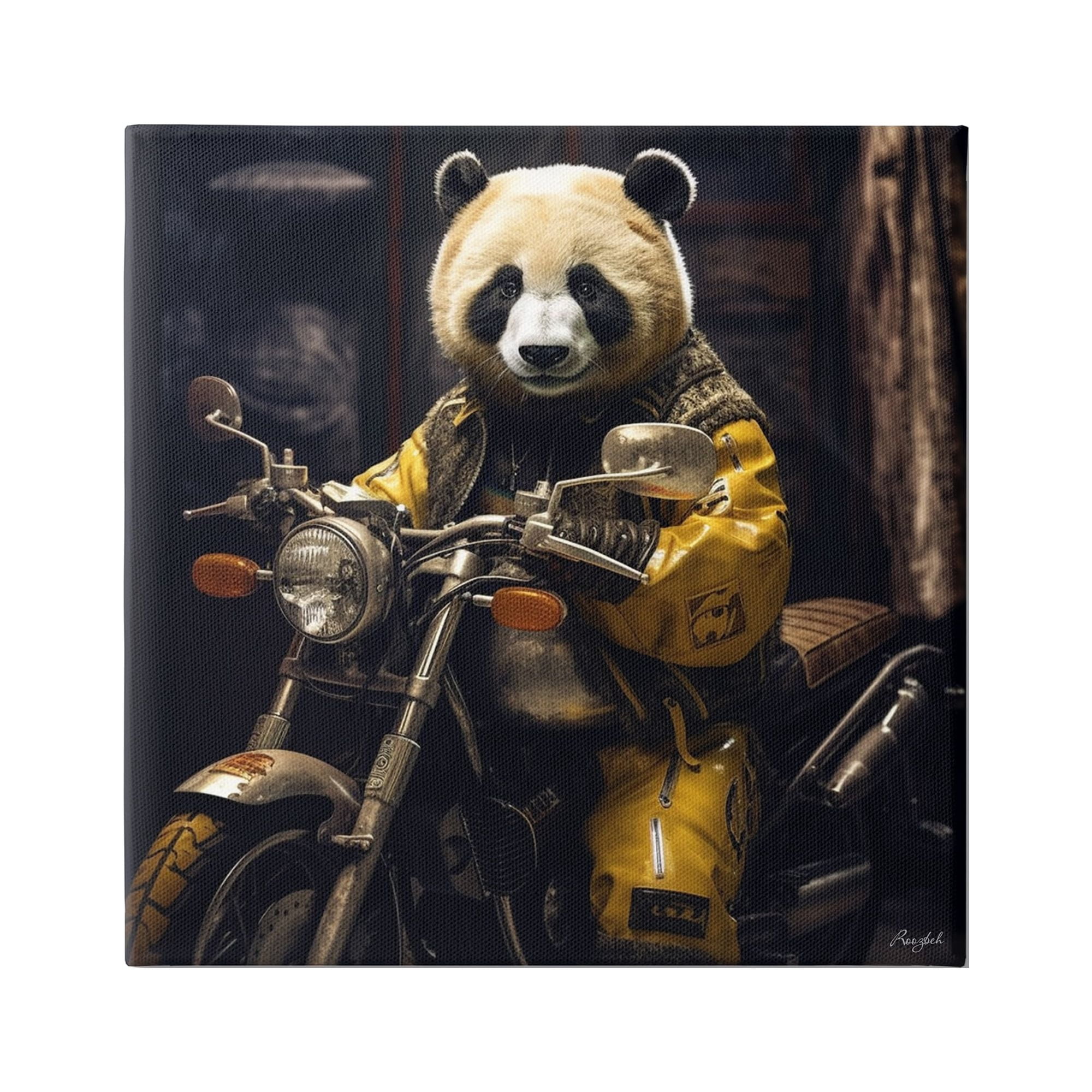 Stupell Industries Panda on Motorcycle Animals & Insects Painting Gallery Wrapped Canvas Art Print Wall Art, 24 x 24