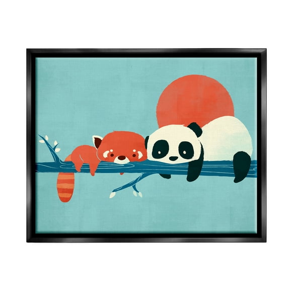 Stupell Industries Pandas on Branch Animals & Insects Painting Black Floater Framed Canvas Art Print Wall Art, 21 x 17
