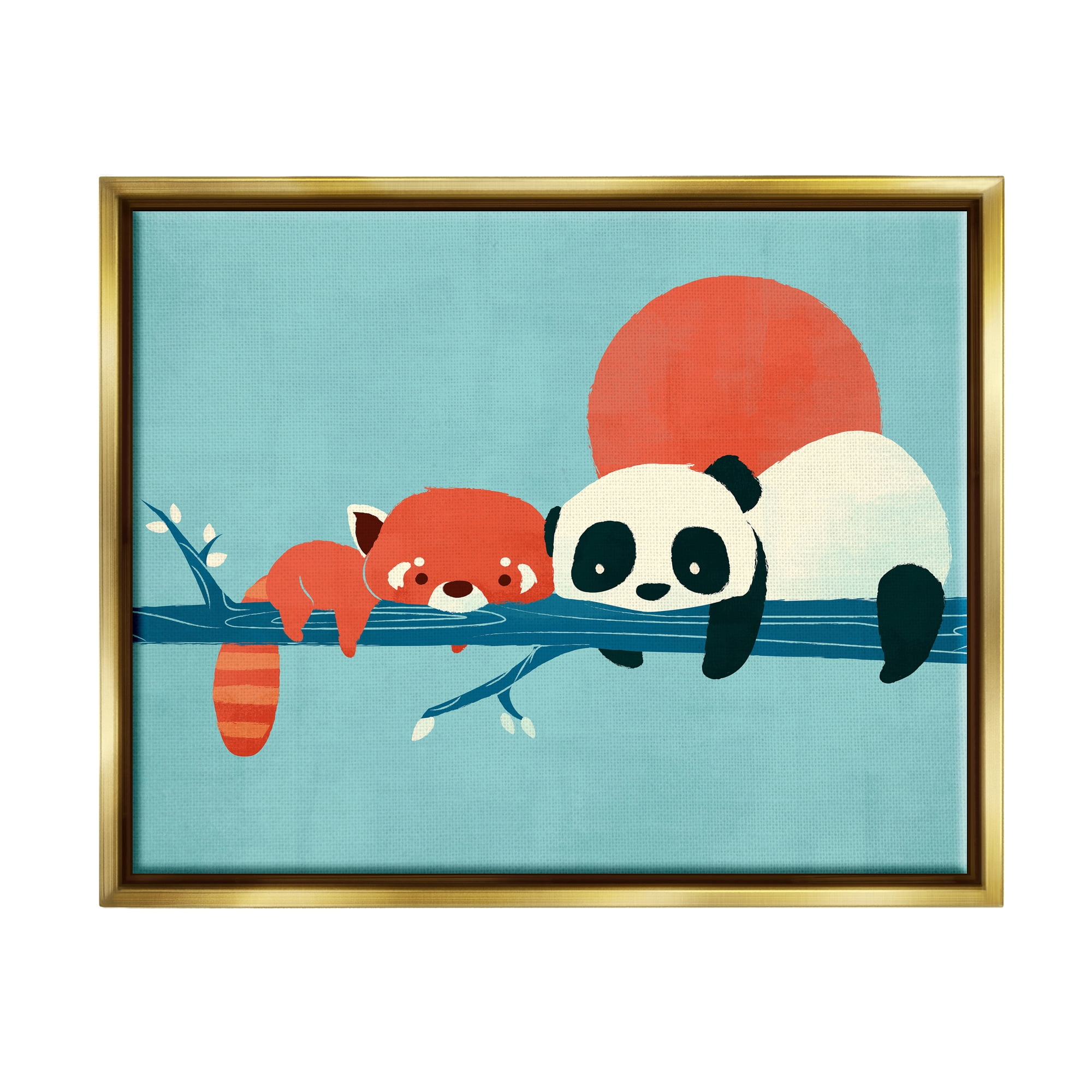 Stupell Industries Pandas on Branch Animals & Insects Painting Gold Floater Framed Canvas Art Print Wall Art, 21 x 17