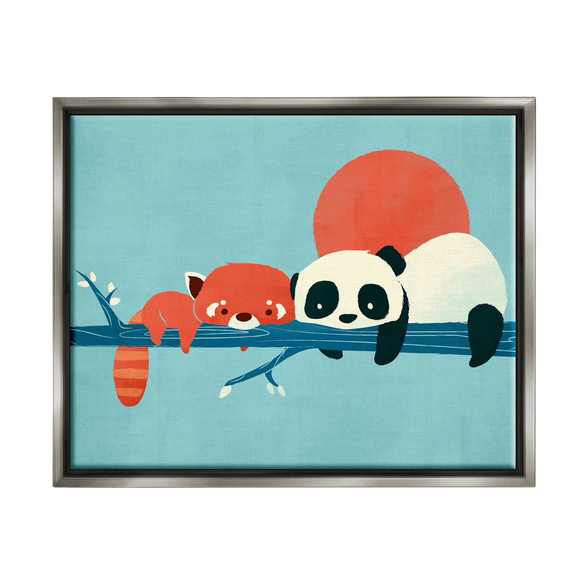 Stupell Industries Pandas on Branch Animals & Insects Painting Gray Floater Framed Canvas Art Print Wall Art, 21 x 17