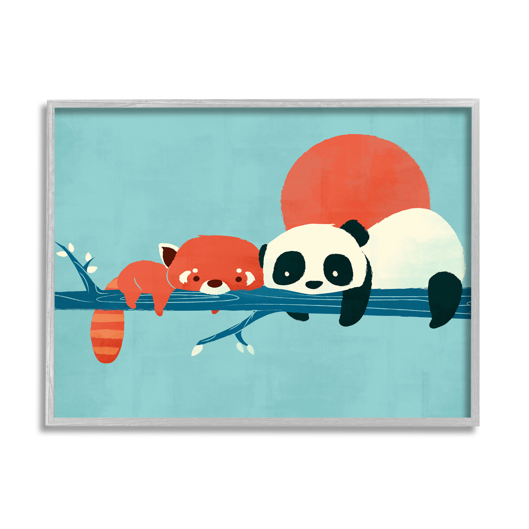 Stupell Industries Pandas on Branch Animals & Insects Painting Gray Framed Art Print Wall Art, 14 x 11