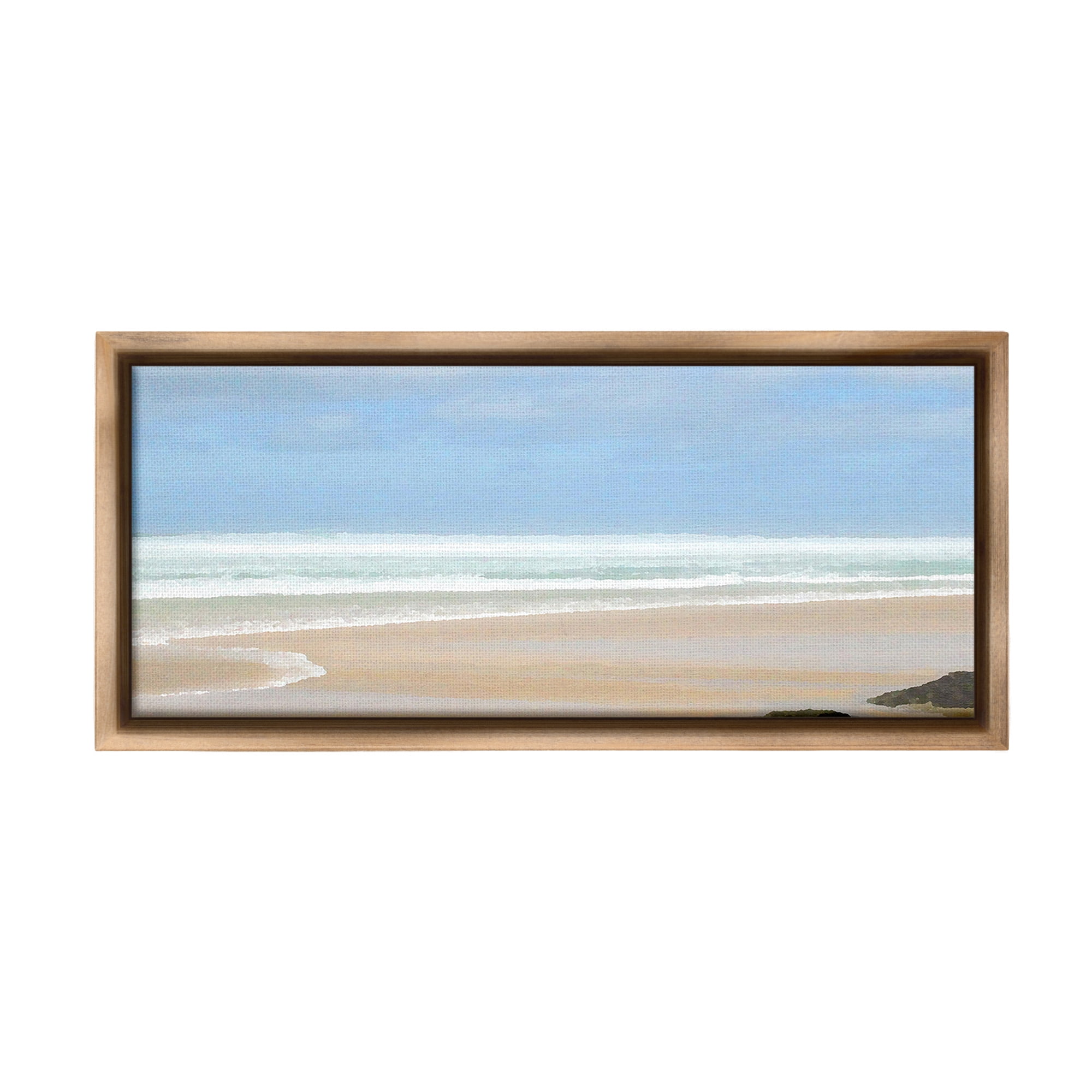 Stupell Industries Panoramic Abstract Shoreline Landscape Painting Brown Floater Framed Canvas Art Print Wall Art, 31 x 14