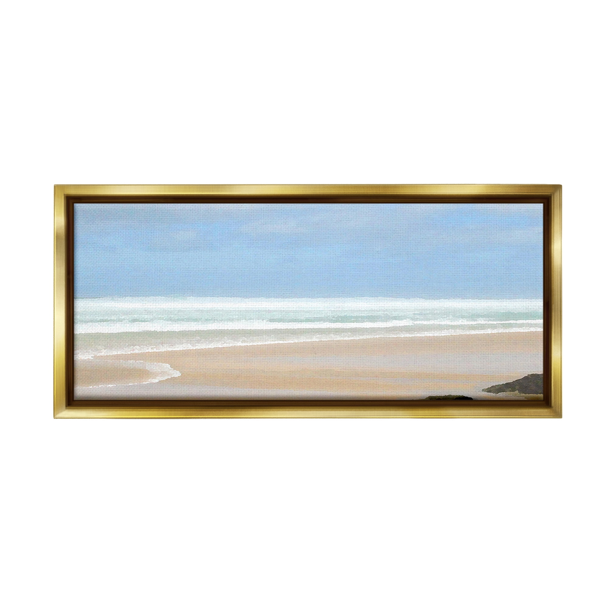 Stupell Industries Panoramic Abstract Shoreline Landscape Painting Gold Floater Framed Canvas Art Print Wall Art, 25 x 11