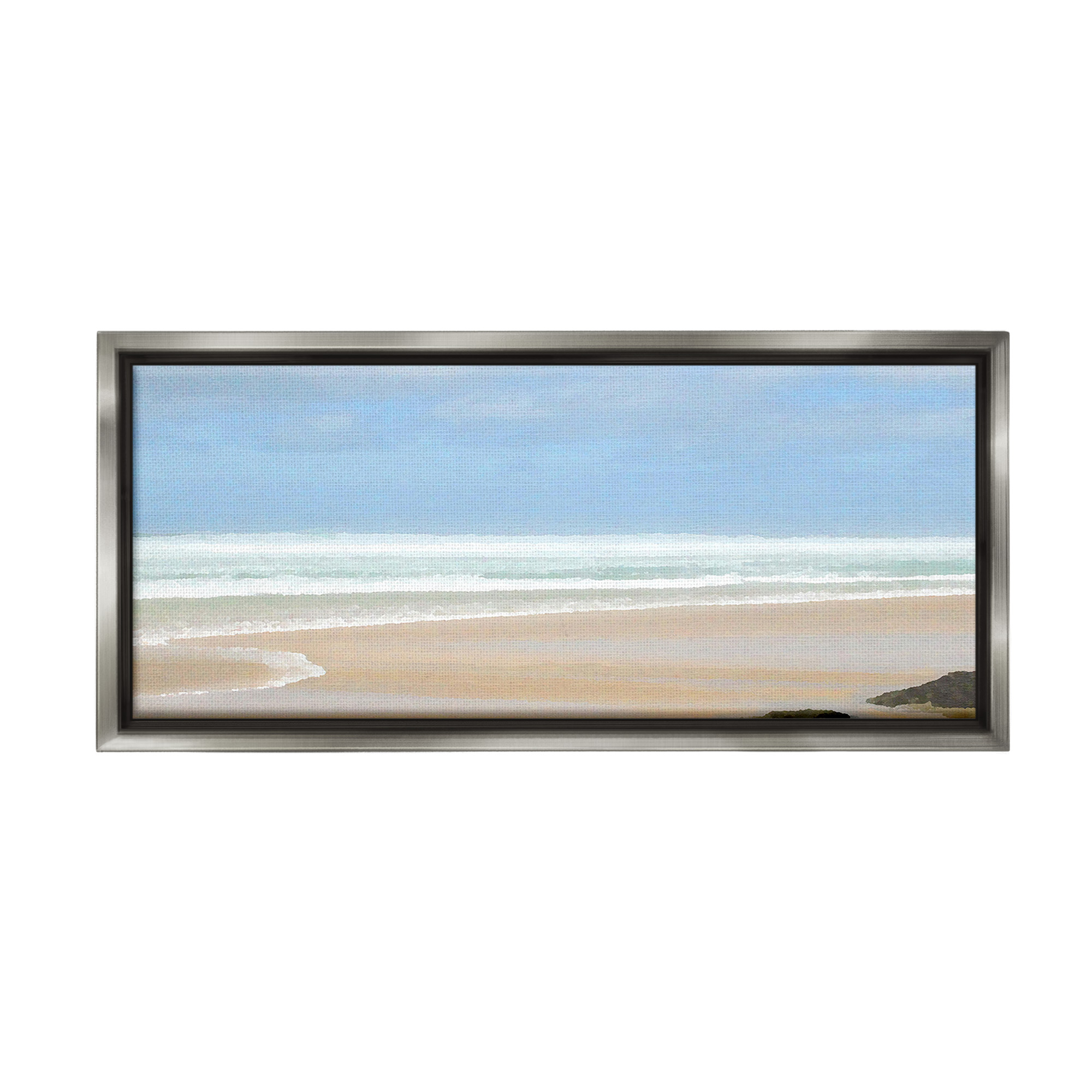 Stupell Industries Panoramic Abstract Shoreline Landscape Painting Gray Floater Framed Canvas Art Print Wall Art, 31 x 14