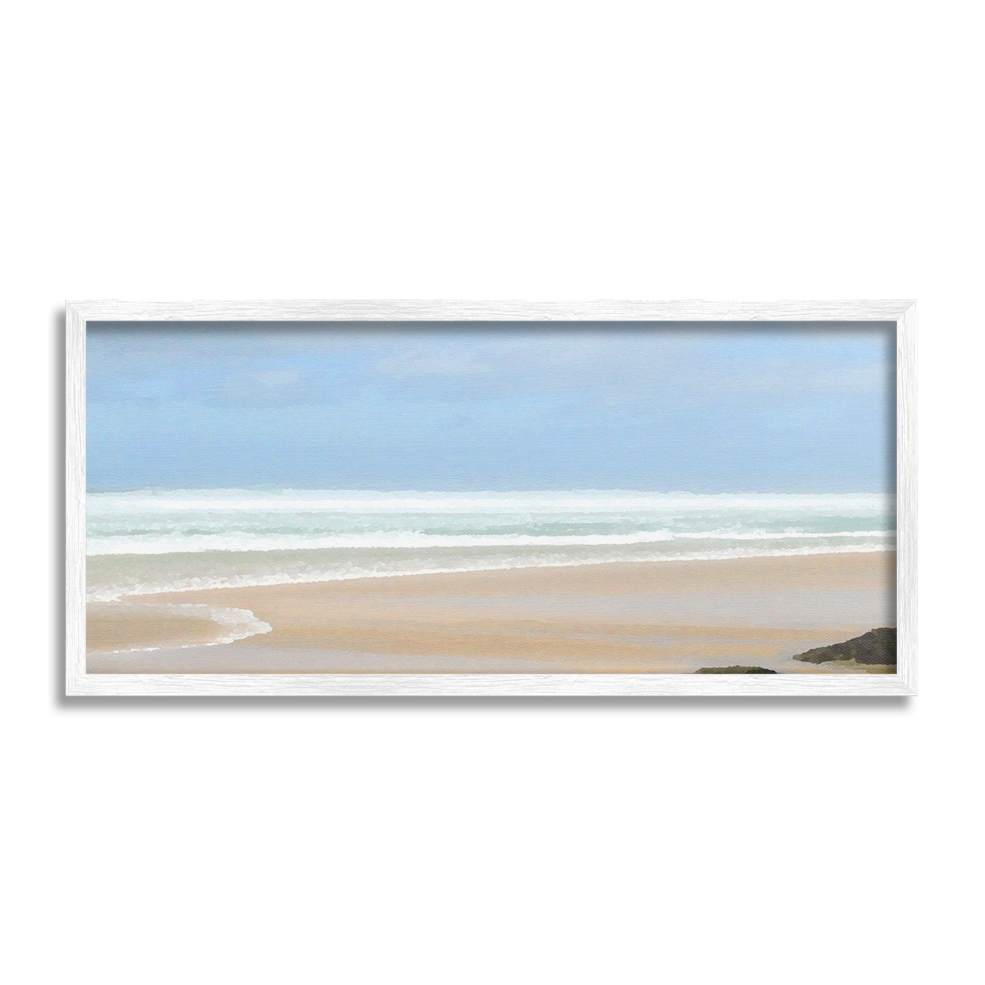 Stupell Industries Panoramic Abstract Shoreline Landscape Painting White Framed Art Print Wall Art, 30 x 13