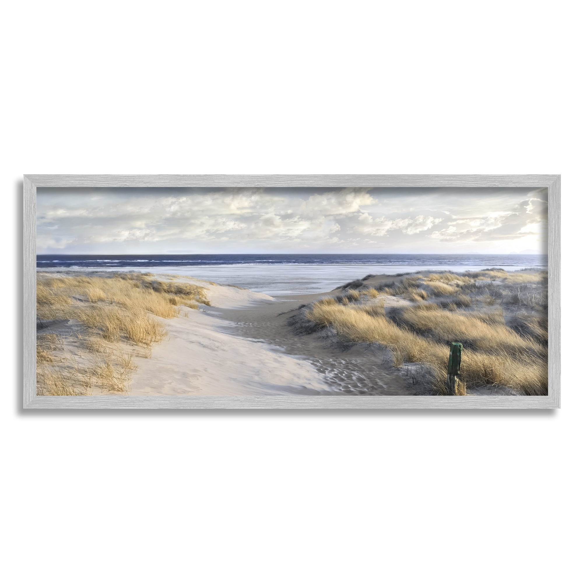 Stupell Industries Panoramic Beach Coastline Sand Dunes Fluffy Clouds , 30 x 13, Design by Mike Calascibetta