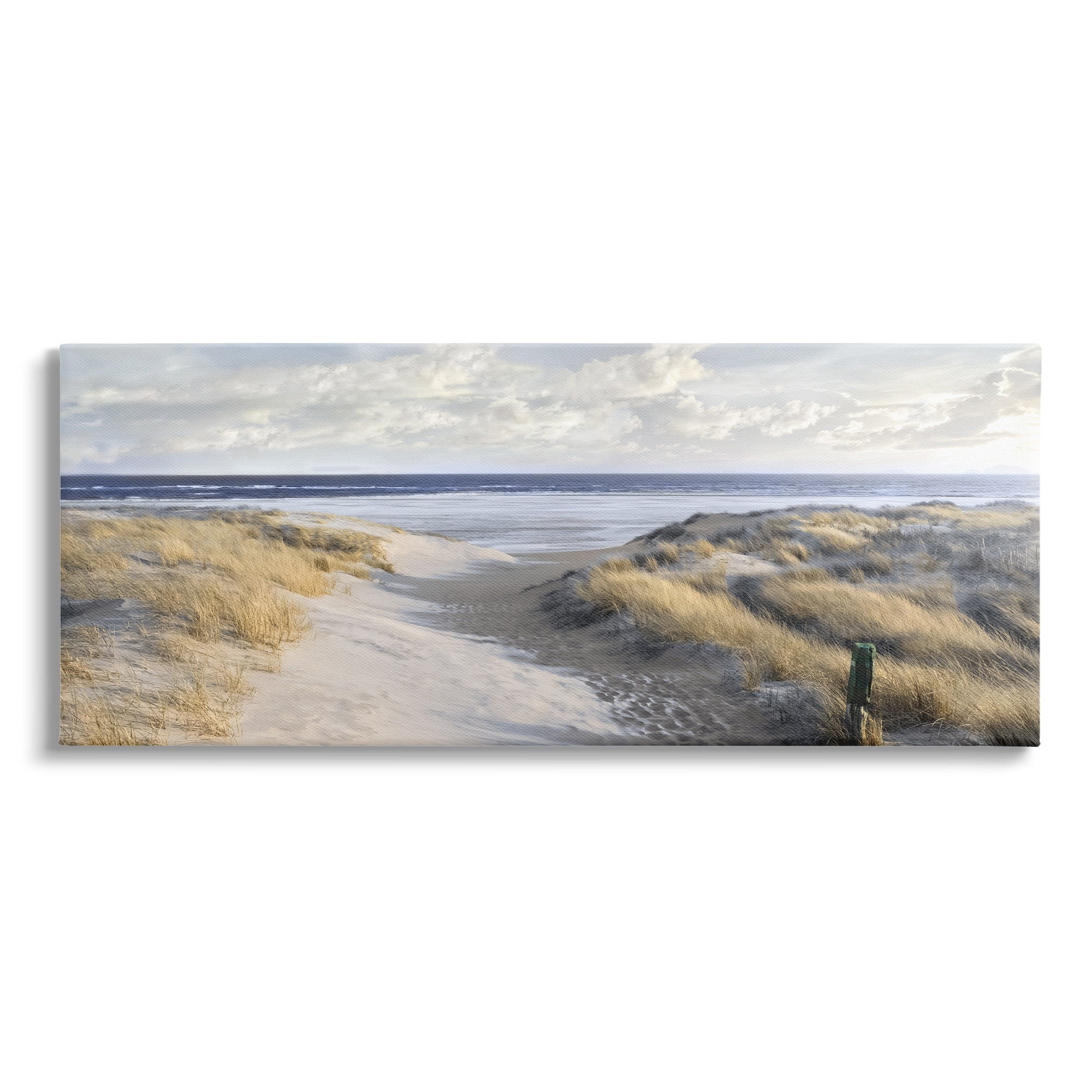Stupell Industries Panoramic Beach Coastline Sand Dunes Fluffy Clouds , 30 x 13, Design by Mike Calascibetta