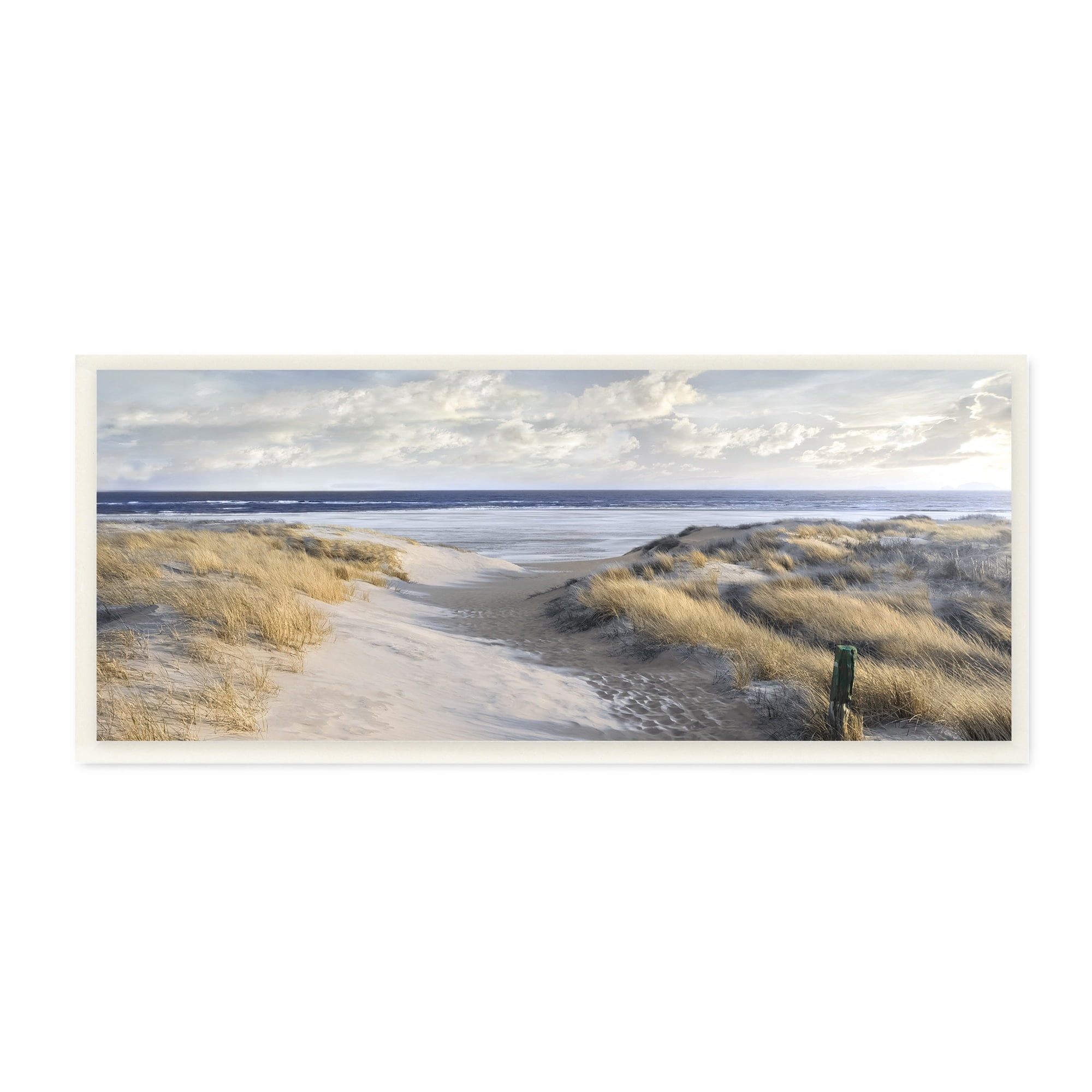 Stupell Industries Panoramic Beach Coastline Sand Dunes Fluffy Clouds Paintings Unframed Art Print Wall Art, 17x7, by Mike Calascibetta
