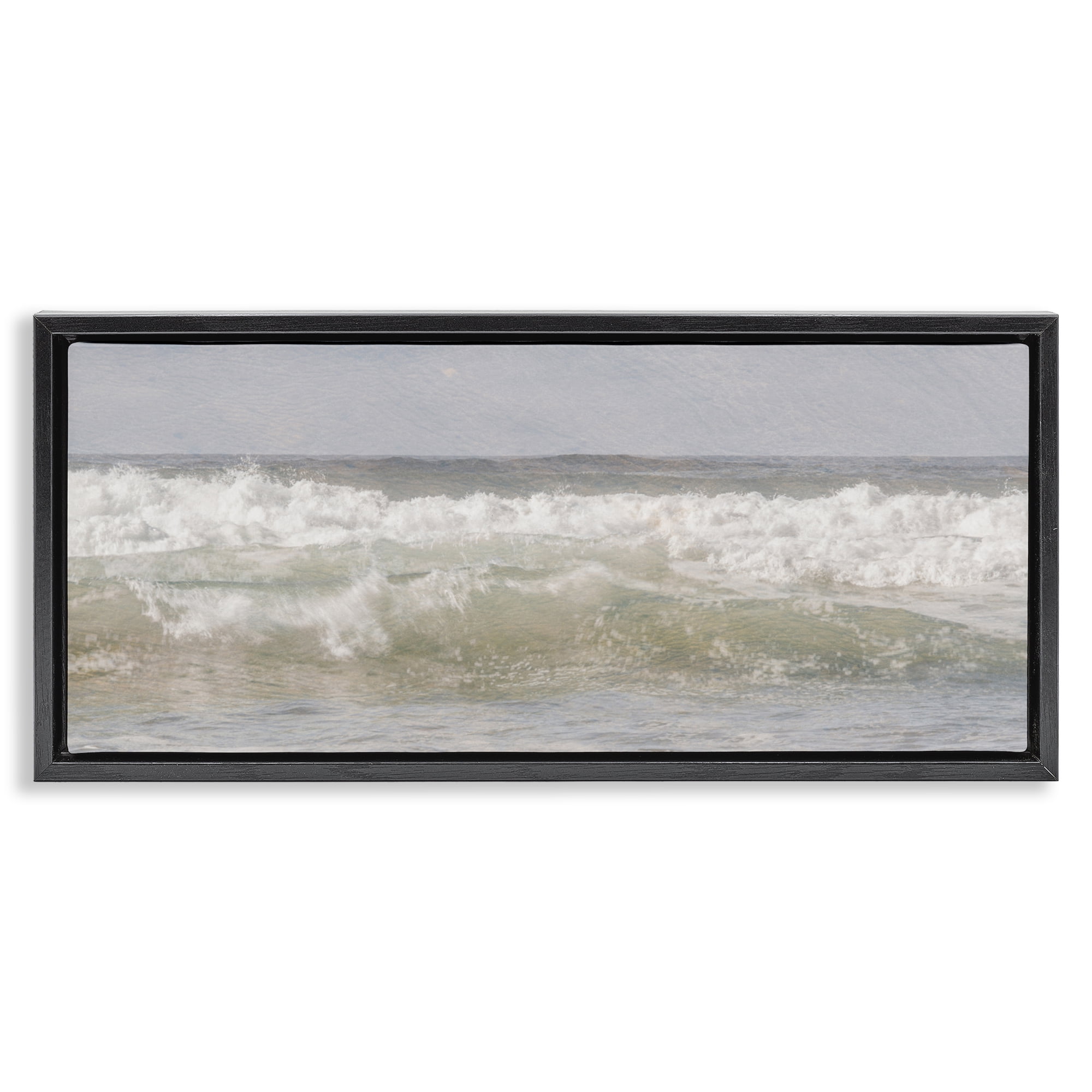 Stupell Industries Panoramic Breaking Waves Black Framed Floater Canvas Wall Art, design by Melissa McClain