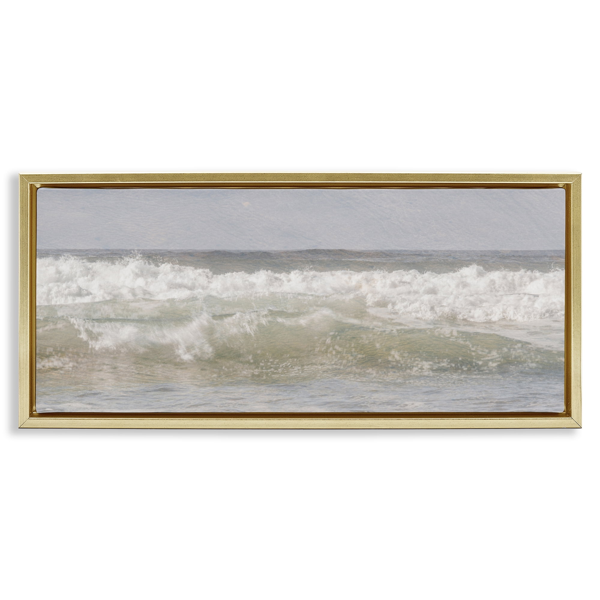 Stupell Industries Panoramic Breaking Waves Gold Framed Floater Canvas Wall Art, design by Melissa McClain