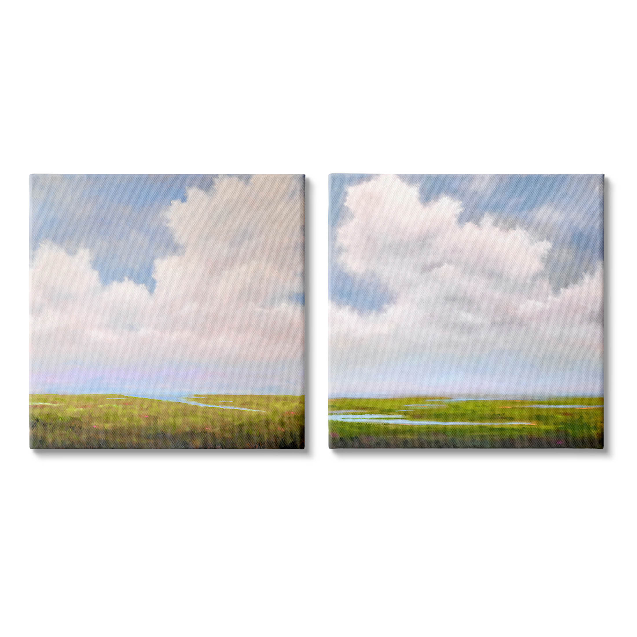 Stupell Industries Panoramic Clouds Over Bay Painting Gallery Wrapped Canvas Print Wall Art, Set of 2, Design by Catherine Andersen